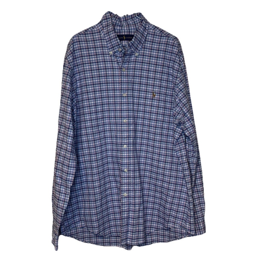 Polo Ralph Lauren Men's Shirt Button Down Plaid Flesh Pony Long Sleeve Cotton XL